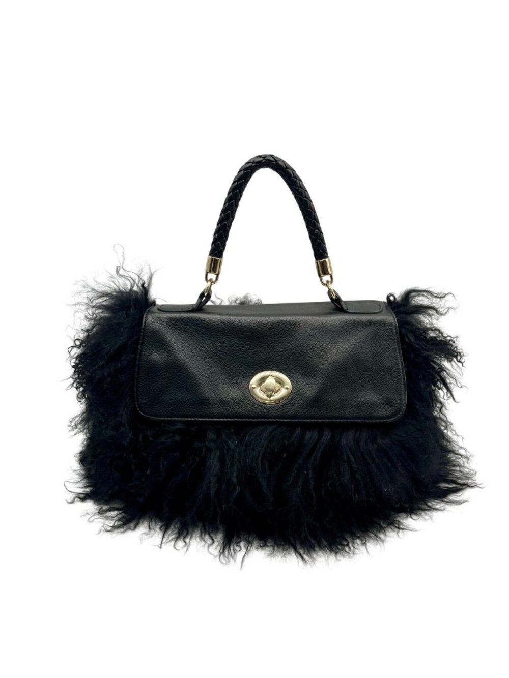 Aqua Madonna Black Faux Fur Reversible HandBag